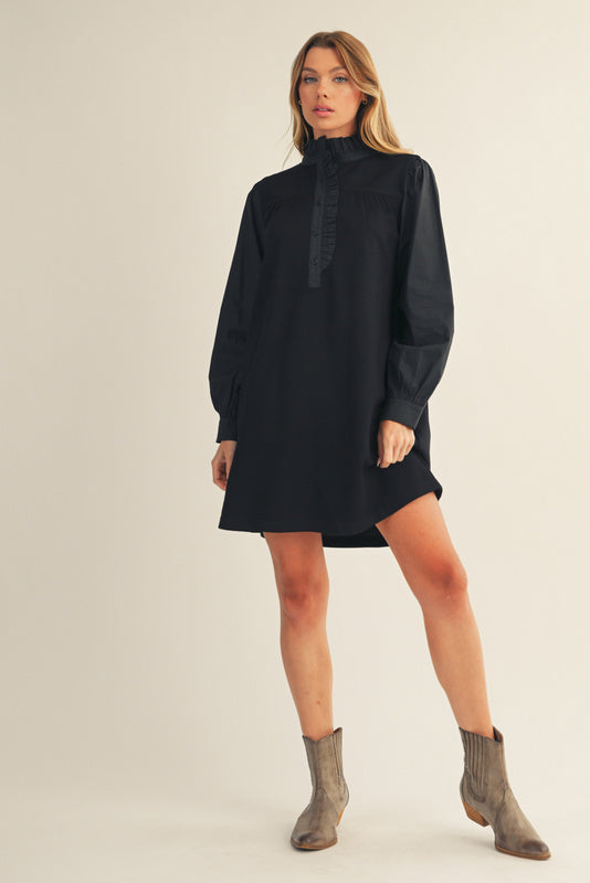 Ruffle Neck Long Sleeve Dress