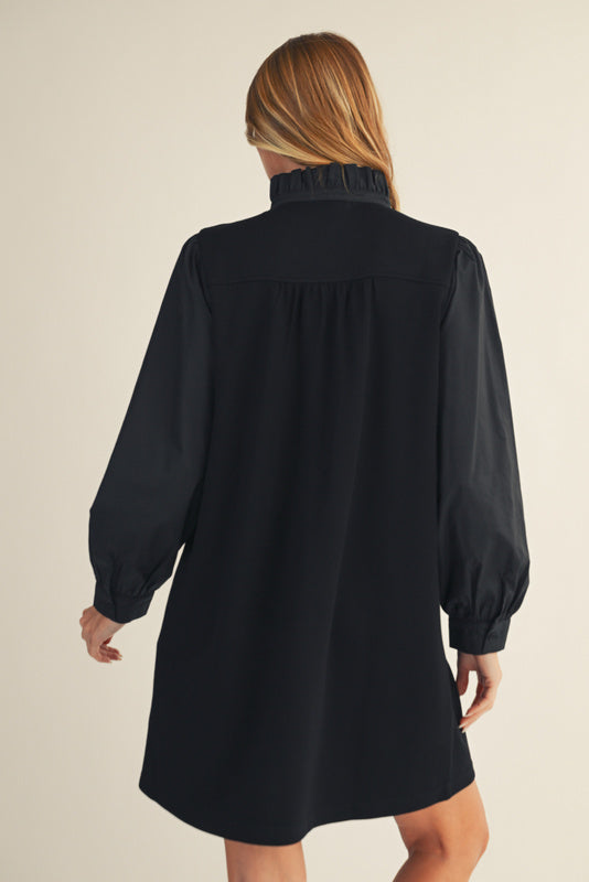 Ruffle Neck Long Sleeve Dress
