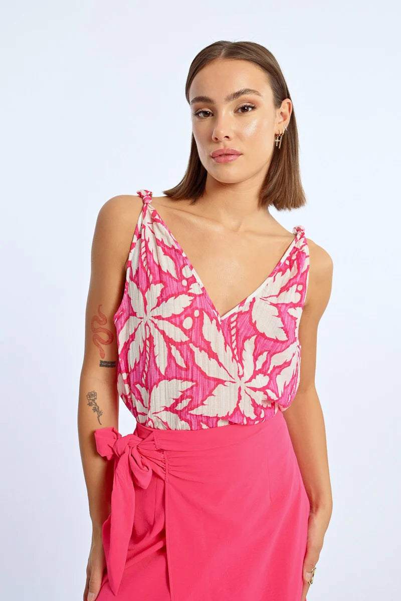 Pink Tie Shoulder Tank Top
