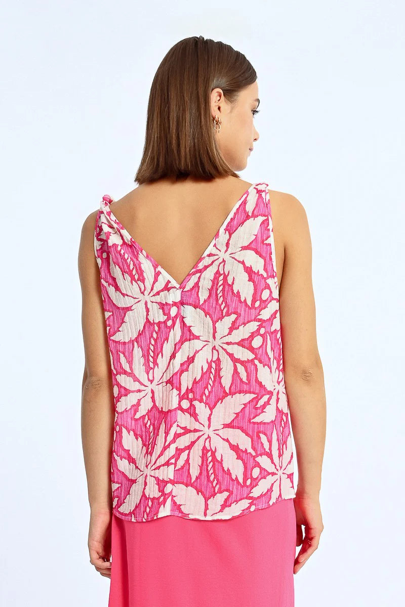 Pink Tie Shoulder Tank Top