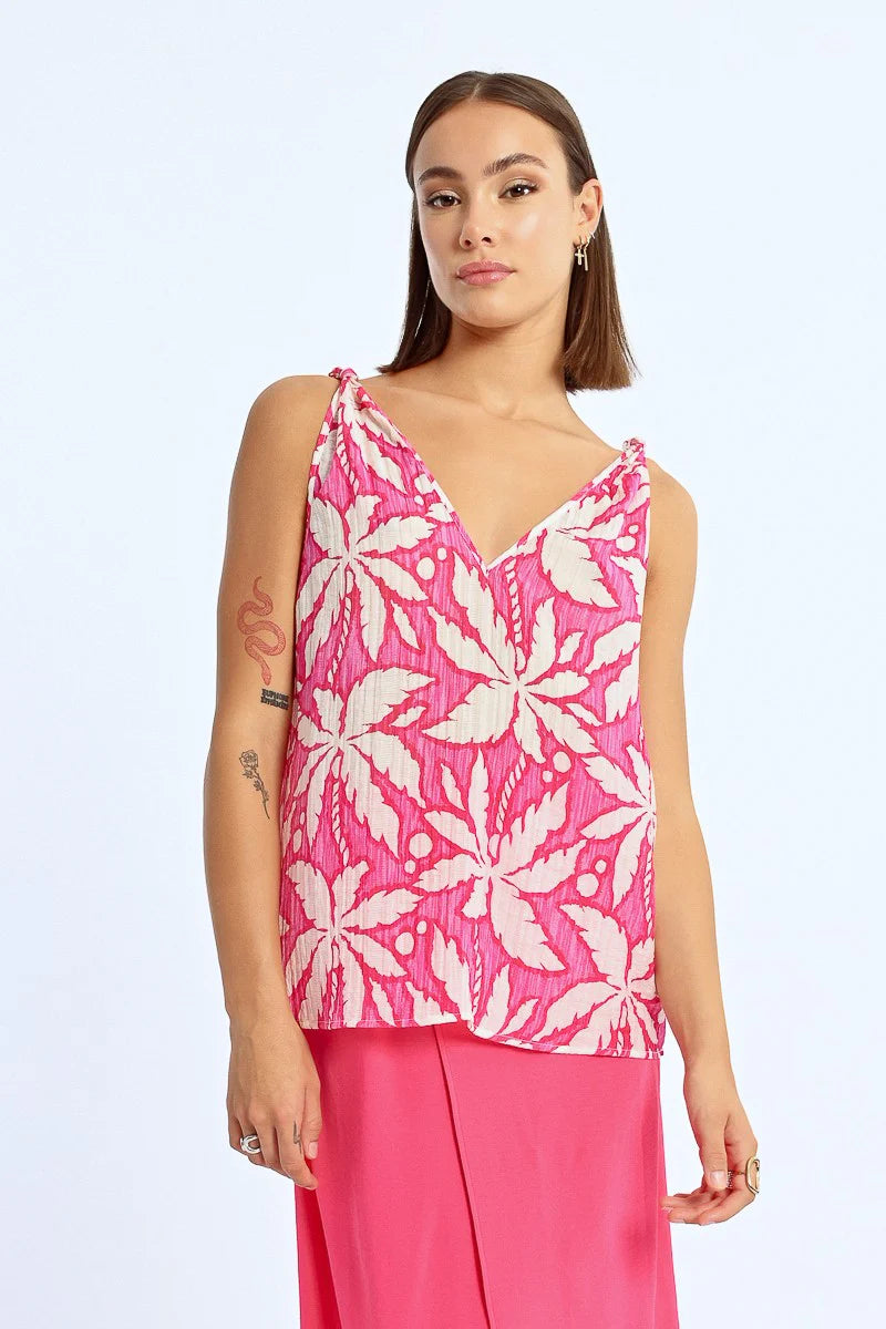 Pink Tie Shoulder Tank Top
