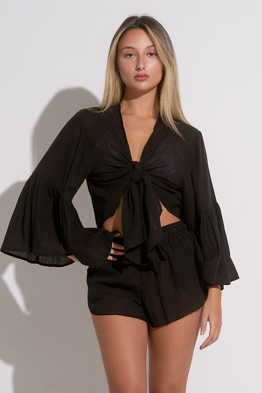 Bell Sleeve Sheer 3/4 Top