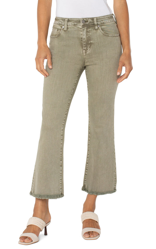 Olive Green Hannah cropped flare w/ fray hem