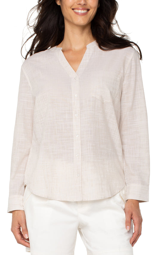 Button Front Banded Collar Shirt
