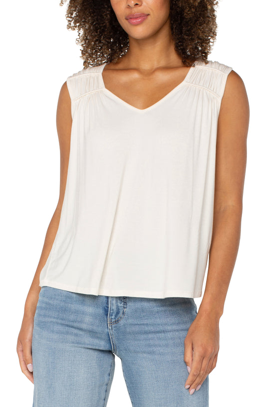 Sleeveless Shirred Shirt