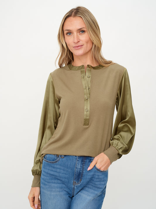 Ribbed Satin Sleeve Top