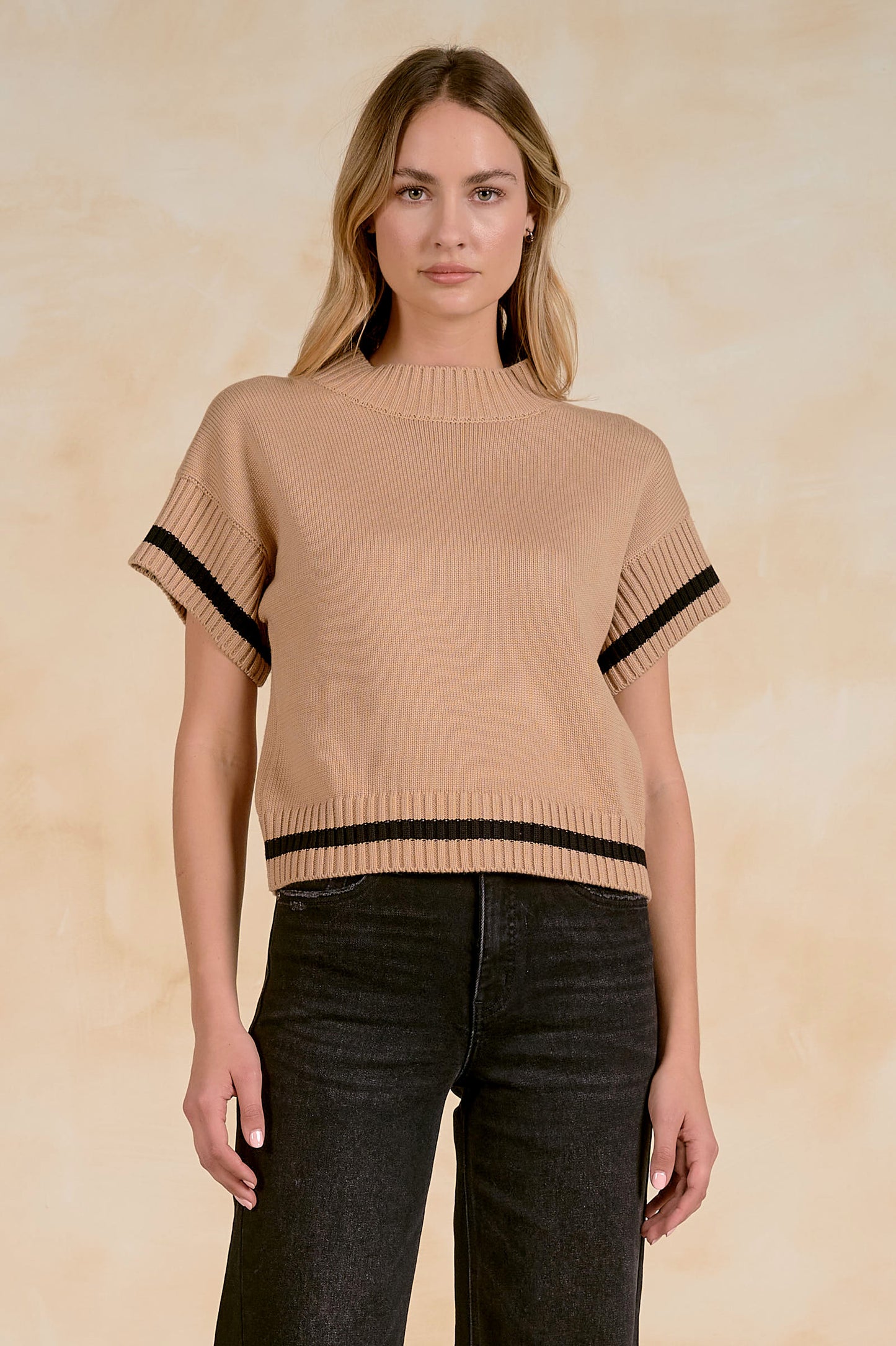 Camel Short Sleeve Sweater