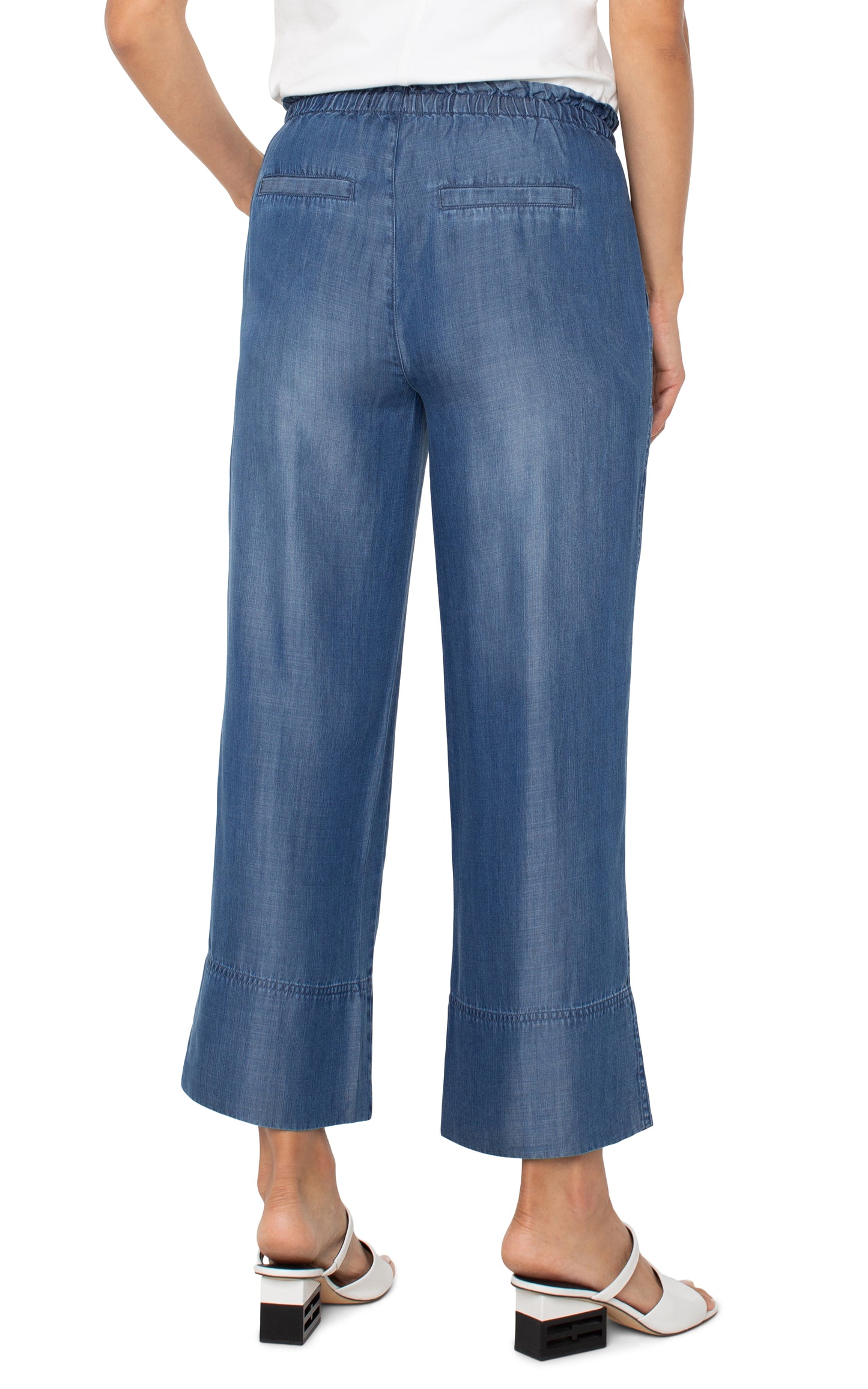 Pull on tie waist wide leg ankle pant