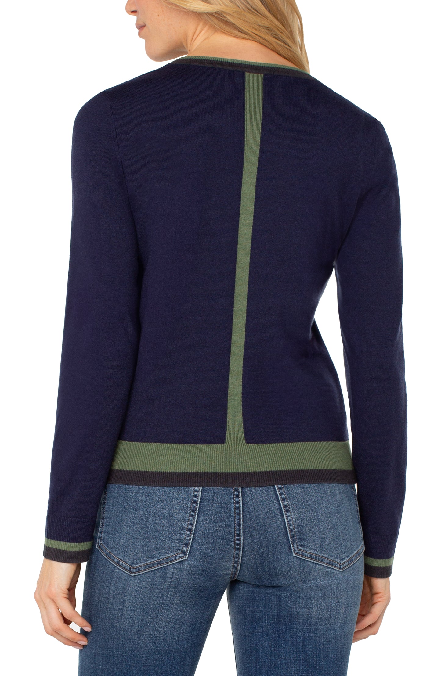 Navy Blue and Green Color Block Sweater