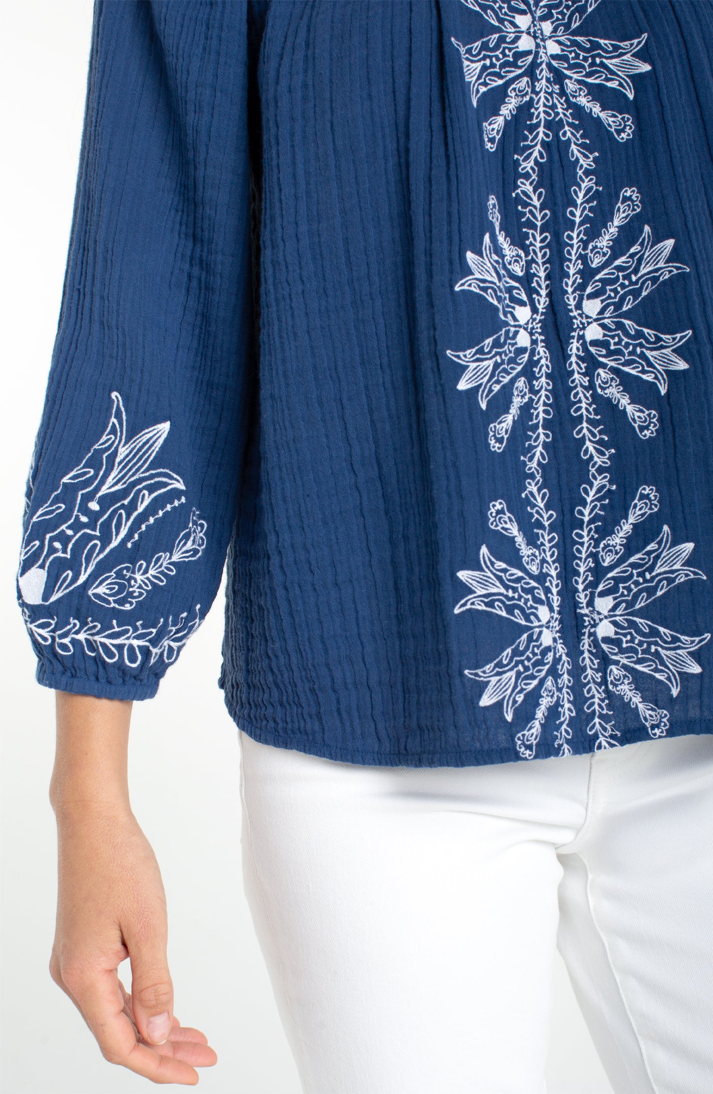 Blue and White 3/4 Sleeve Shirt