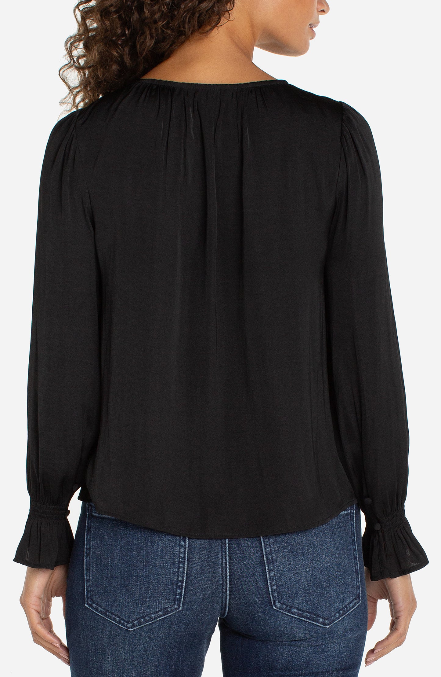 Black Long Sleeve Smocking Blouse