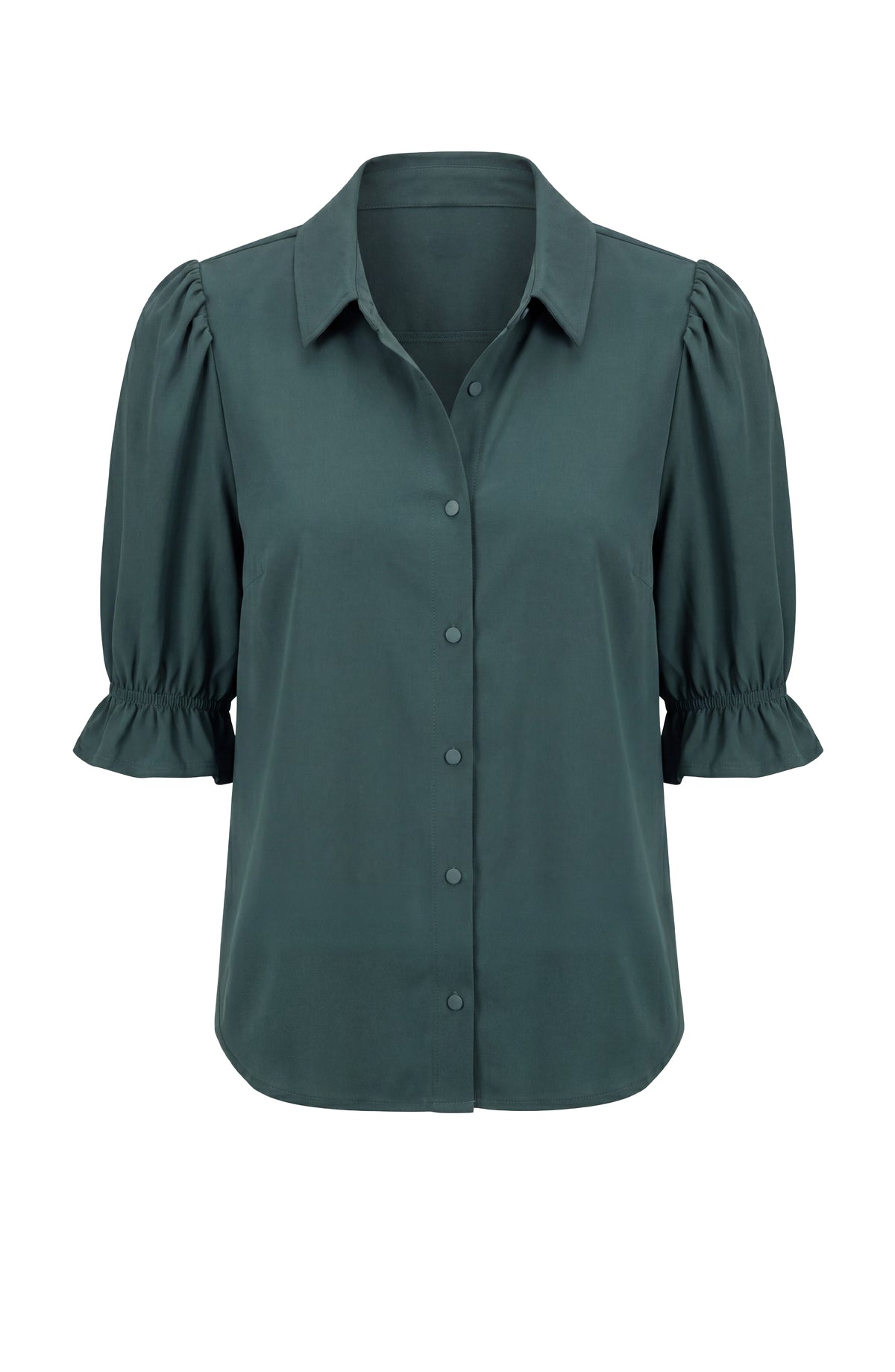 Elbow Puff Sleeve Snap Front Shirt
