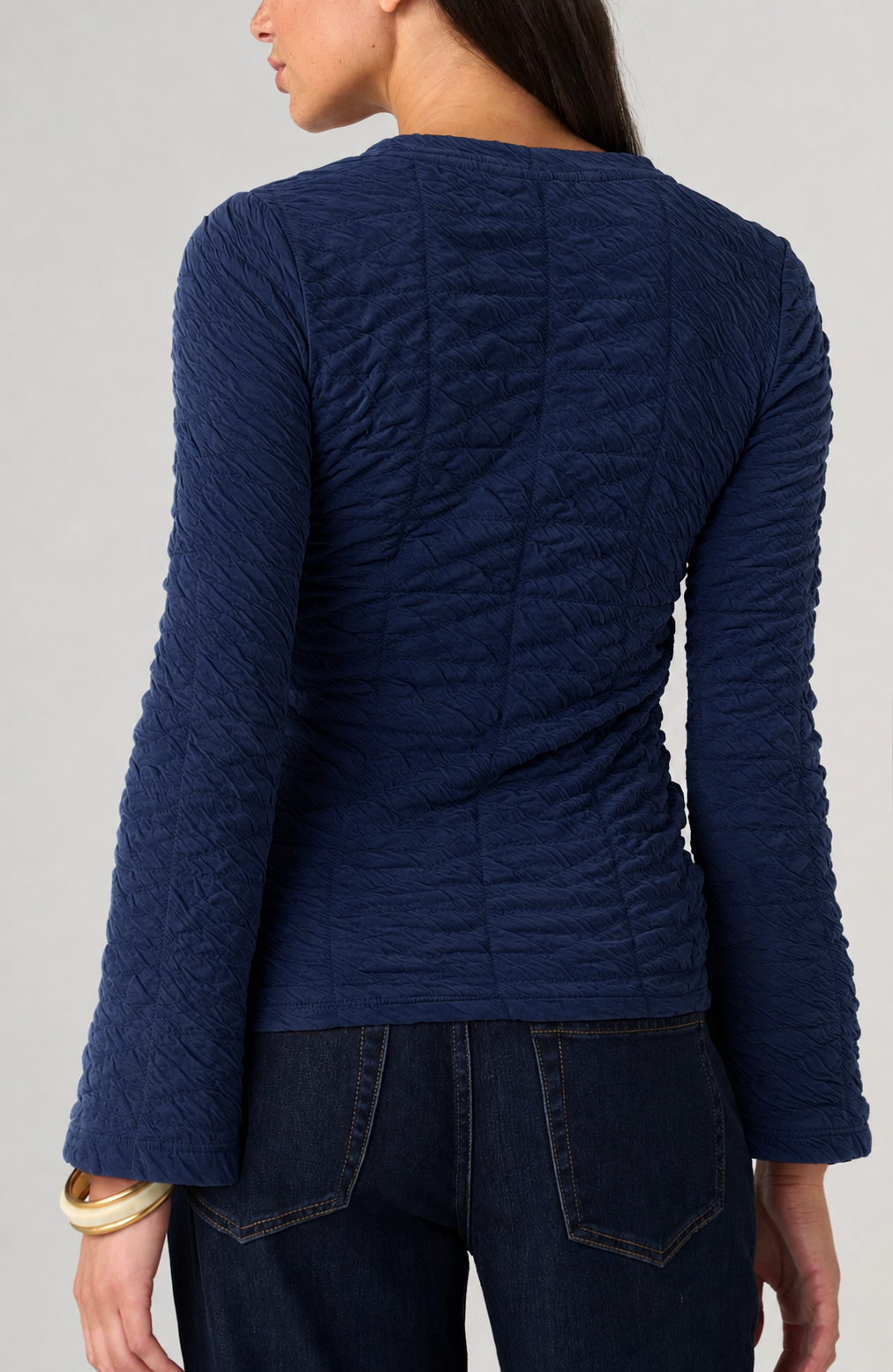 Flare Sleeve Crew Neck Knit Top