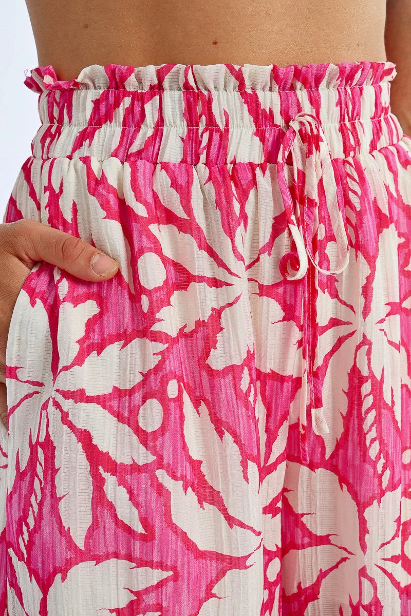 Wide Leg Smocked Tie Waist Pants