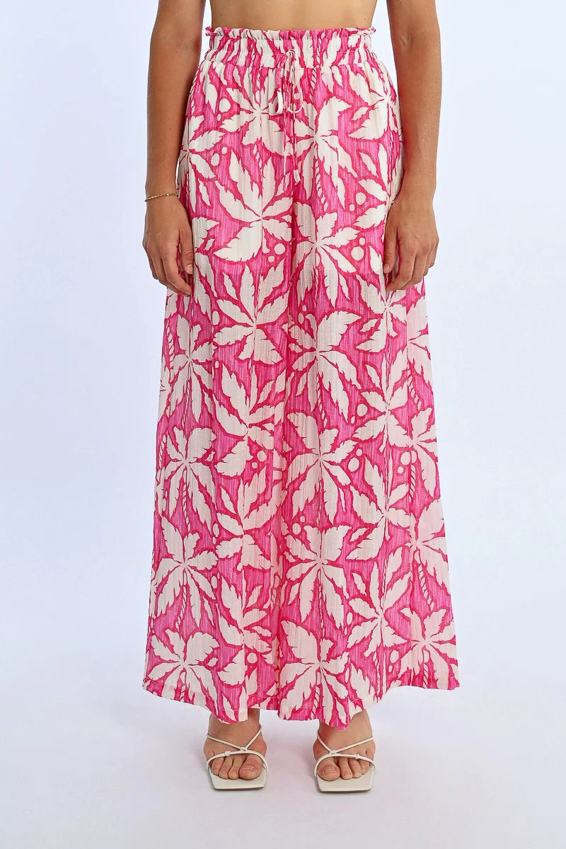 Wide Leg Smocked Tie Waist Pants