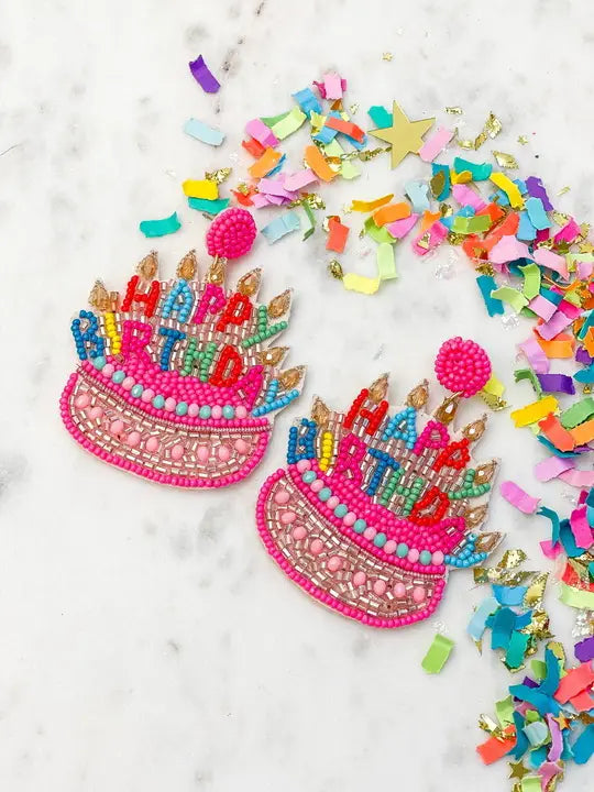 Birthday Cake Beaded Dangle Earrings