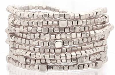 Matte Silver Beaded Set of 9 Stacked Stretch Bracelet