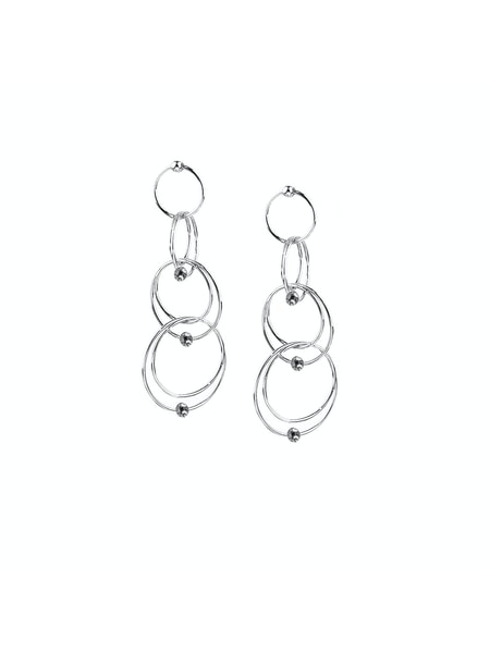 Multi circle bead drop Silver Earring