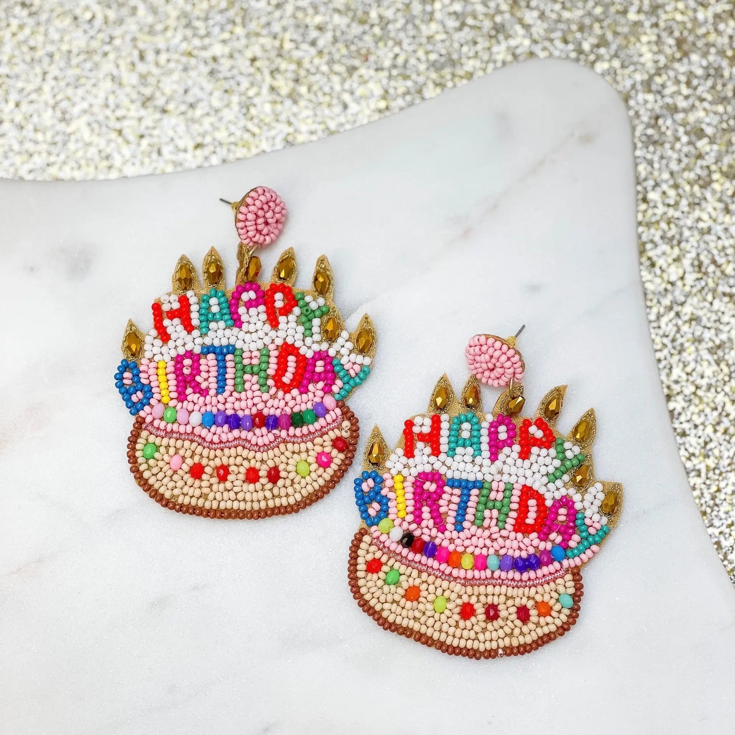 Birthday Cake Beaded Dangle Earrings