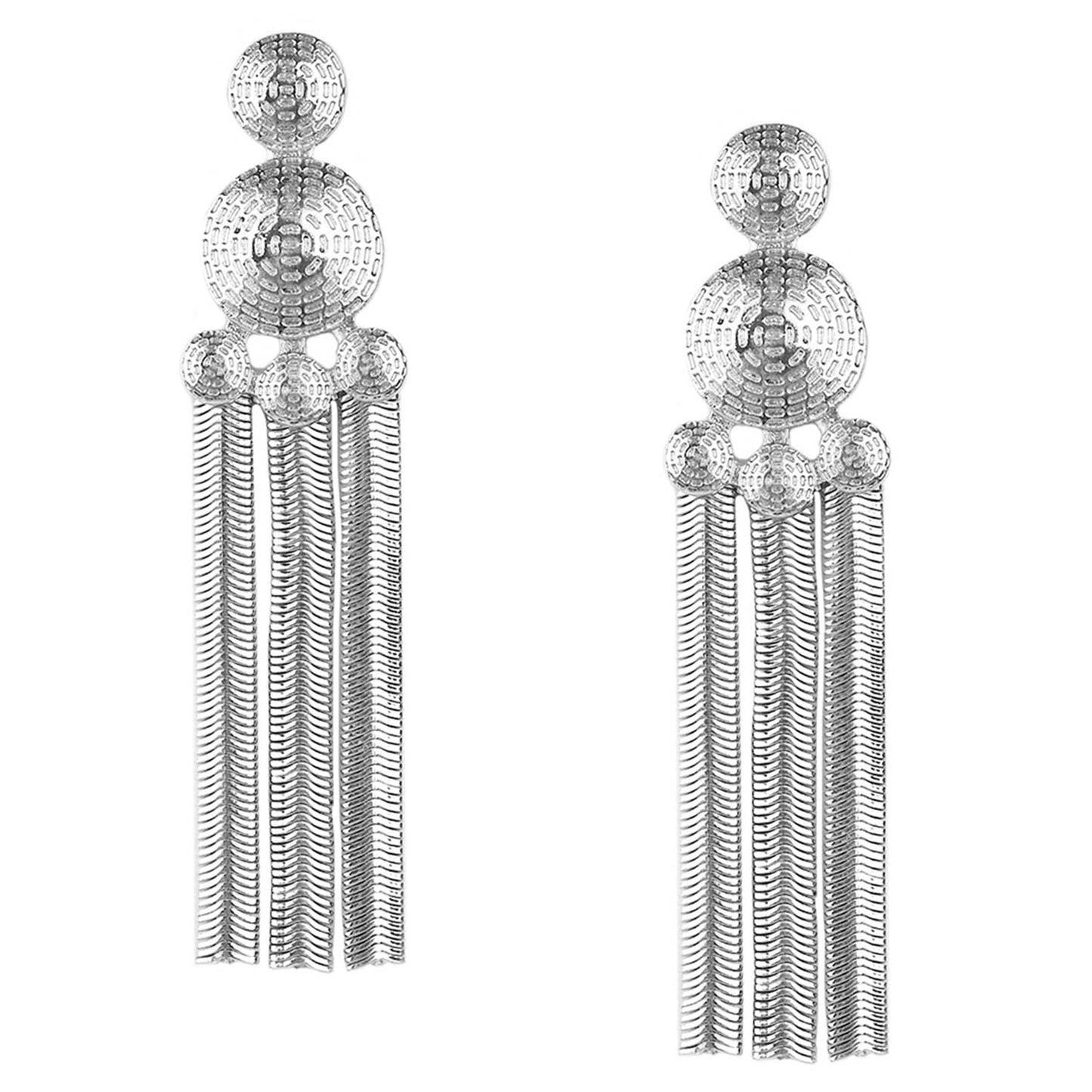 Herringbone disc statement earring silver