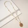 Hammered Metal Pendant Wood Beaded Necklace