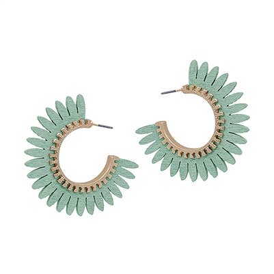 Mint Wood Flower Hoop Earring