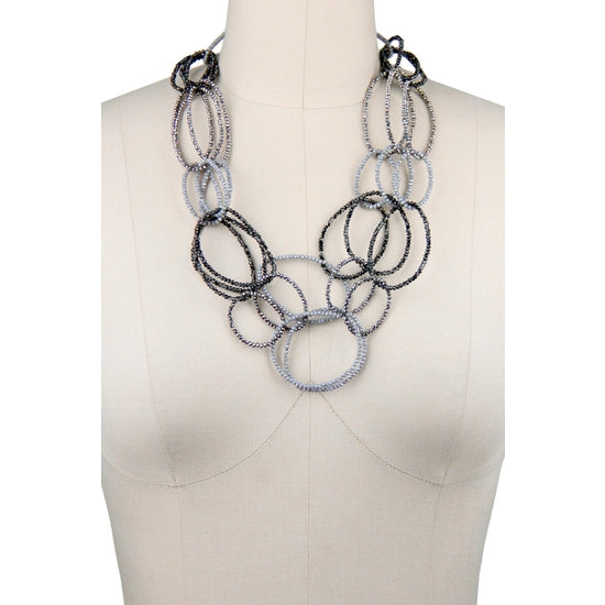Sampark 3 Layer Crystal Beaded Link Oval Necklace
