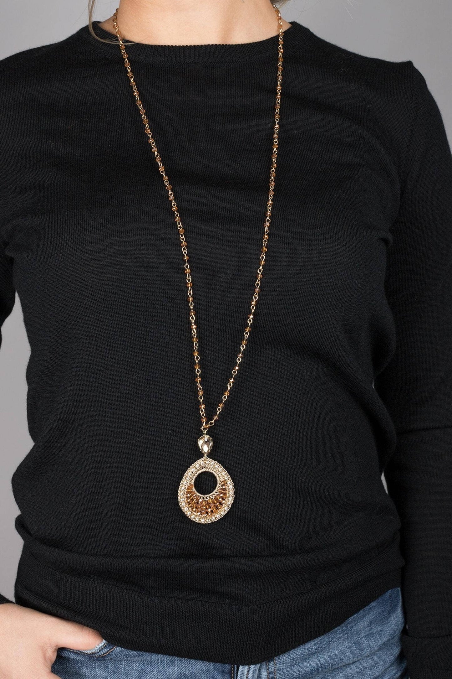 Vivaan Teardrop Gemstone Pendant Statement Necklace