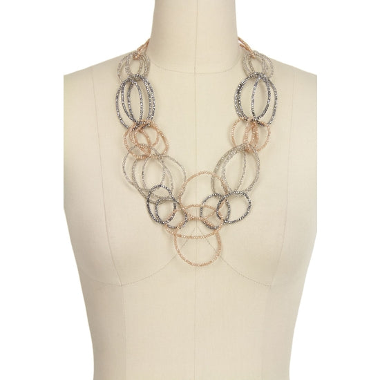 Sampark 3 Layer Crystal Beaded Link Oval Necklace