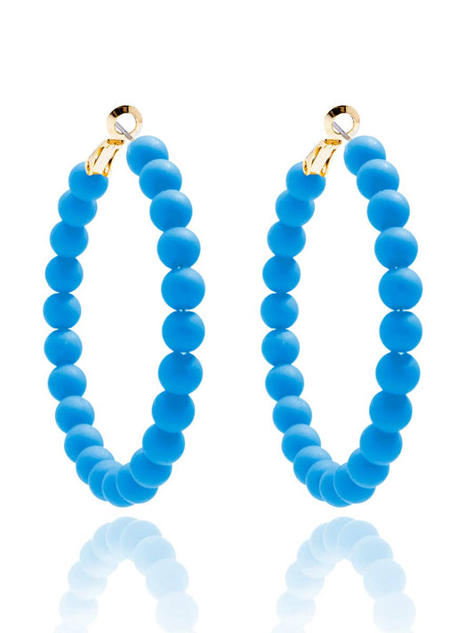 Matte Beaded Hoop Earring Neon Blue