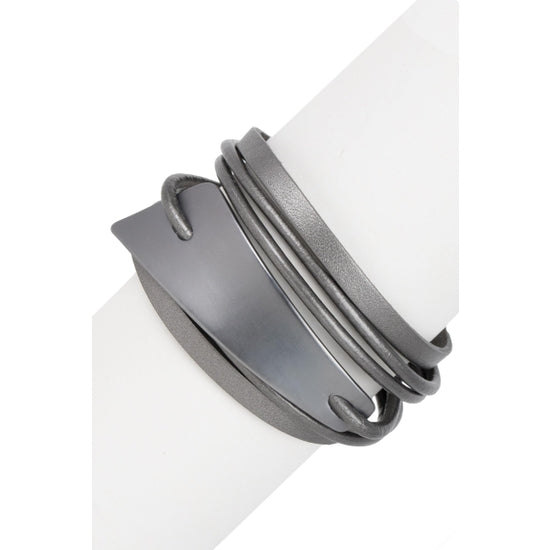 Metallic Plated Leather Strands Cuff Bracelet