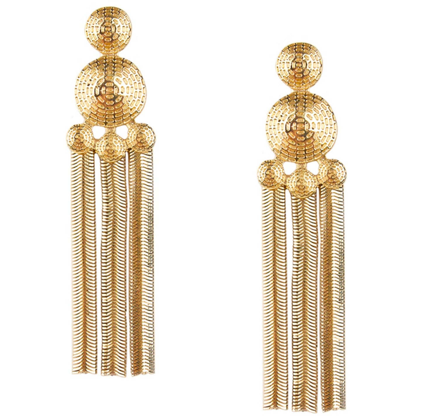 Herringbone disc statement earring gold