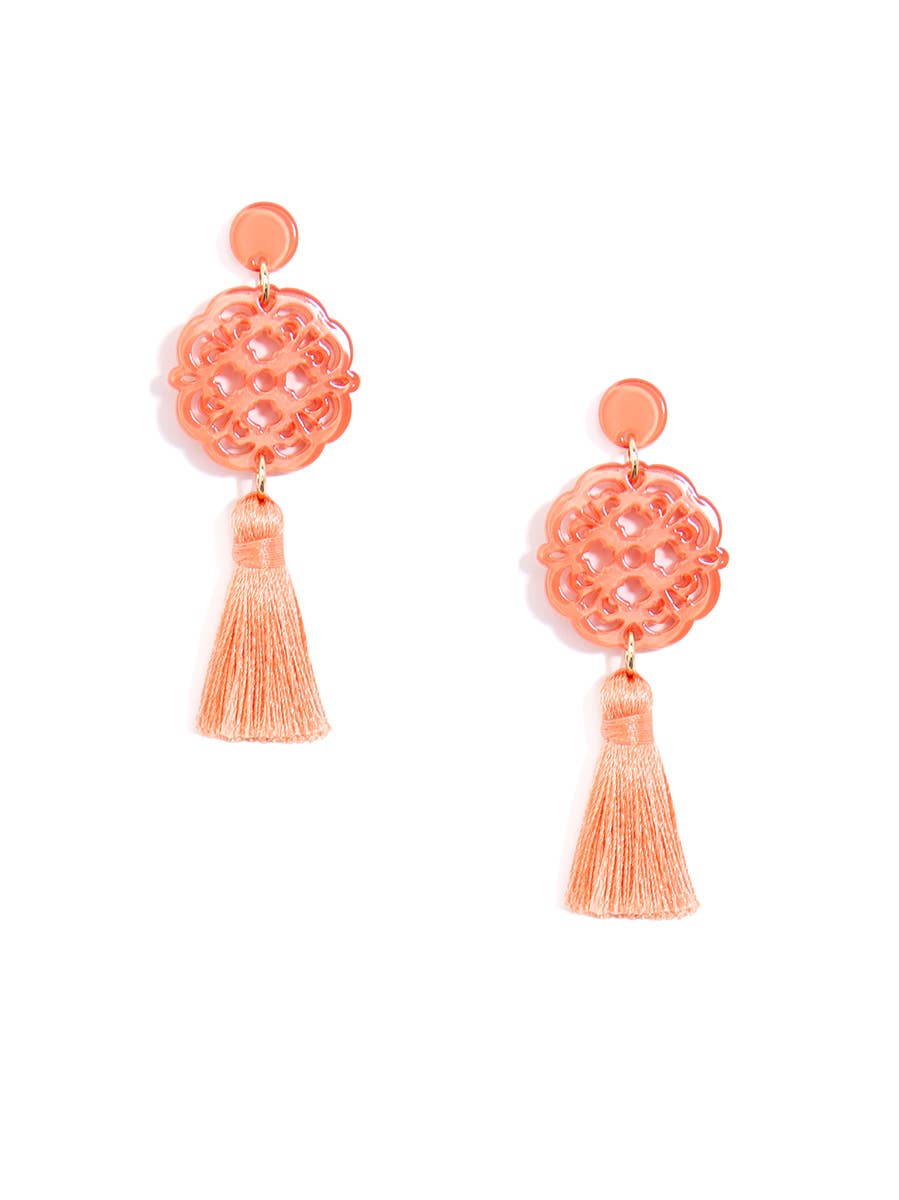 Allure Resin Acrylic and Tassel Drop Earring Orange