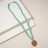 Hammered Metal Pendant Wood Beaded Necklace