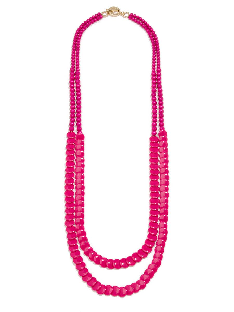 Beaded Layered Long Necklace Pink