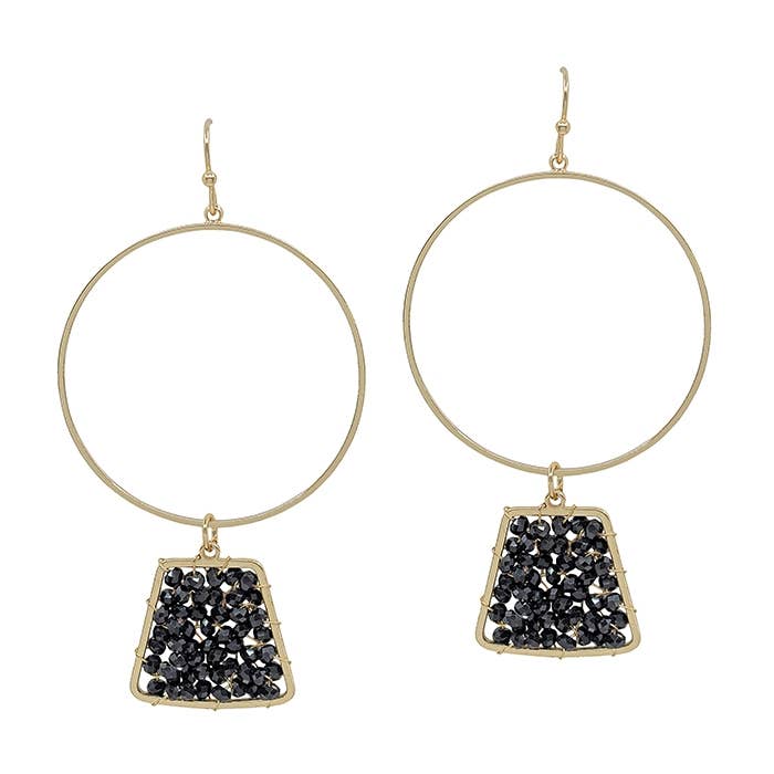 Black Crystal Geometric Gold Hoop Earring