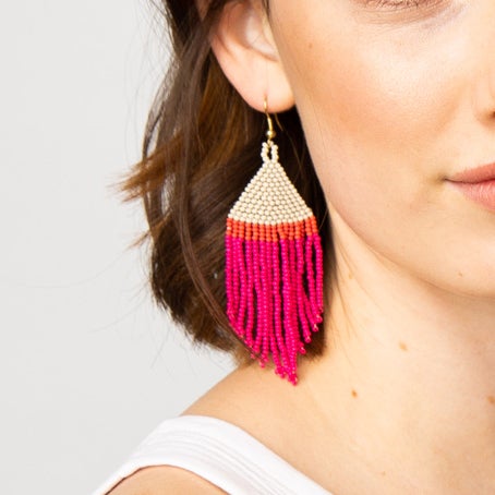 Beaded Stripe Fringe Earring