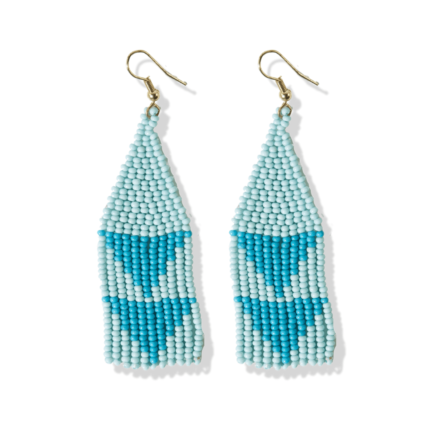 Lennon Two Color Triangles Beaded Fringe Earrings Light Blue