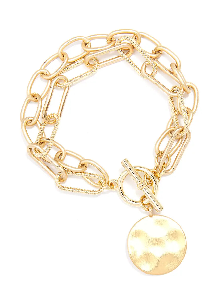 Oval & Paper Clip Links Coin Bracelet