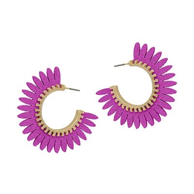 Hot Pink Wood Flower Hoop 1.5" Earring