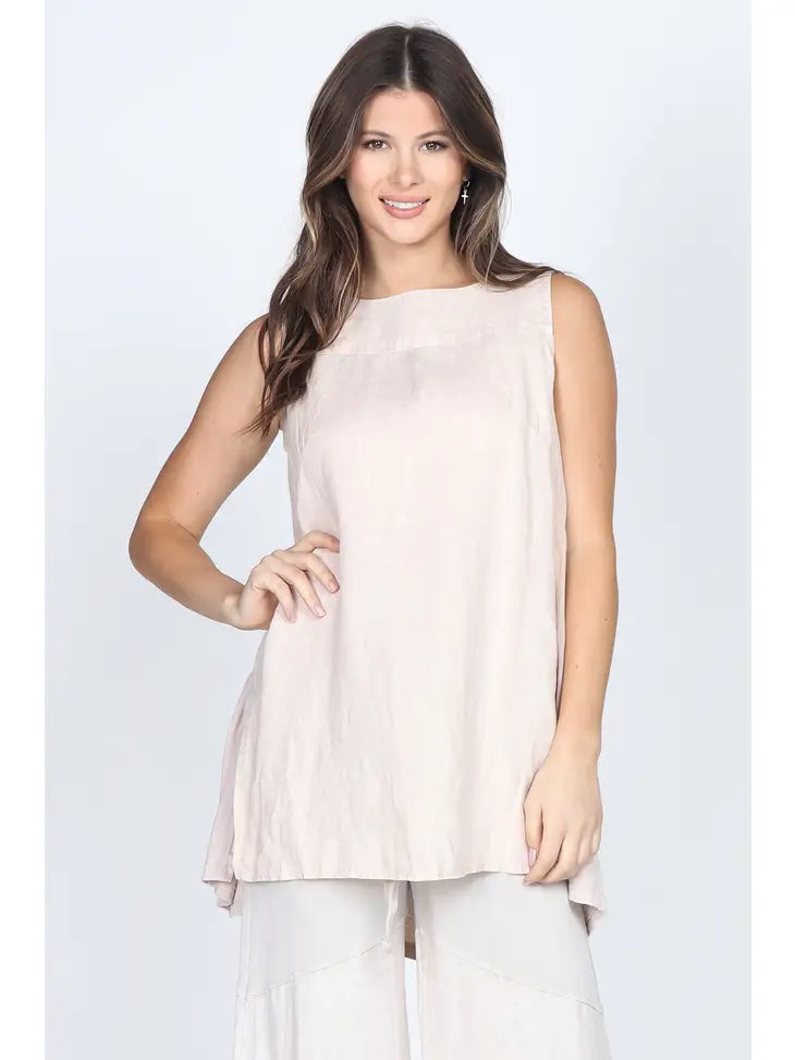 Mineral Wash Sleeveless Linen Tunic