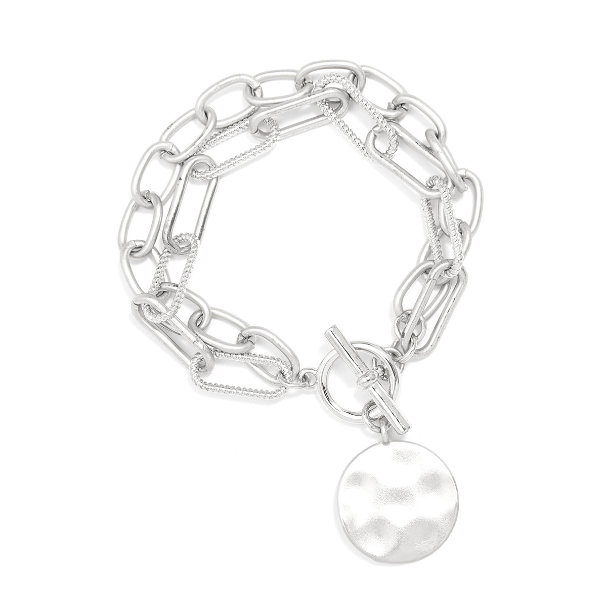 Oval & Paper Clip Links Coin Bracelet