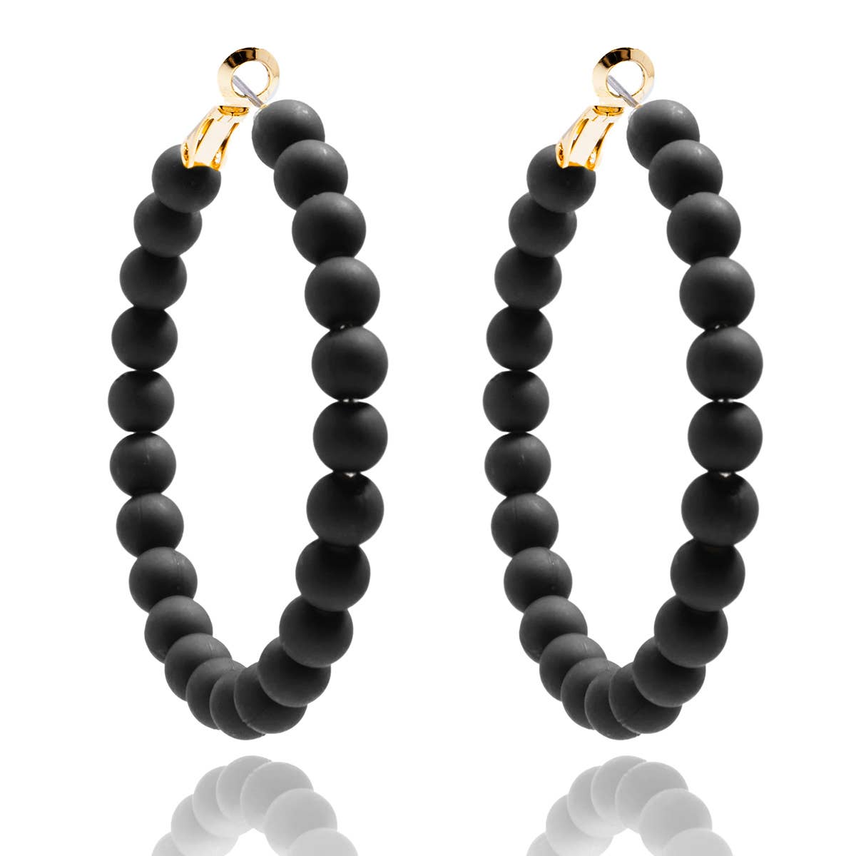Matte Beaded Hoop Earring Black
