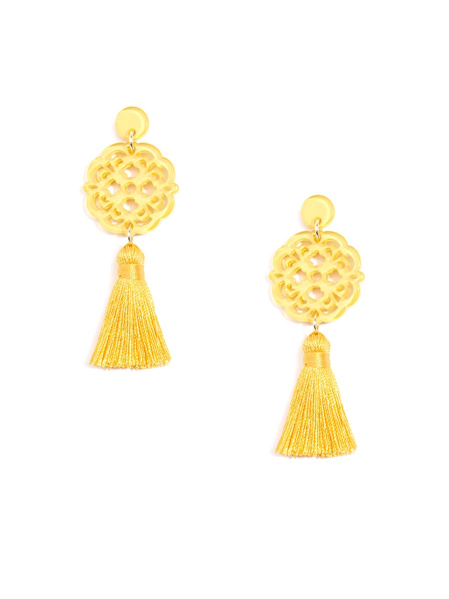 Allure Resin Acrylic and Tassel Drop Earring Yellow