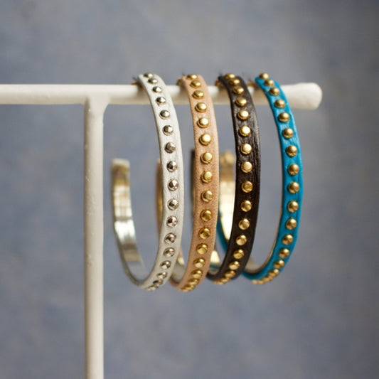 Studded Leather Hoop Earrings