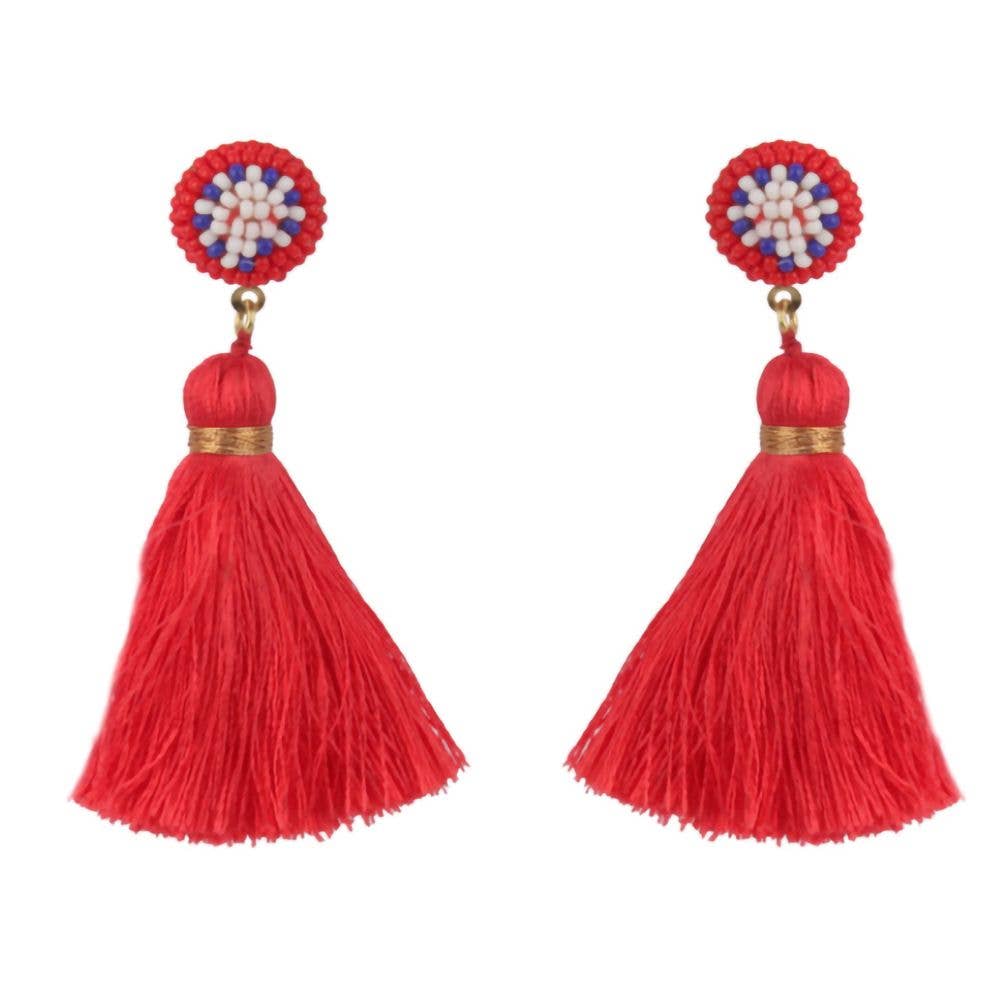 Beaded Red White and Blue Earrings