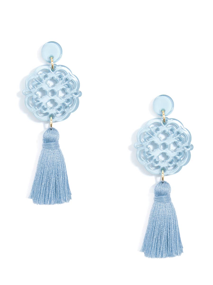 Allure Resin Acrylic and Tassel Drop Earring Blue