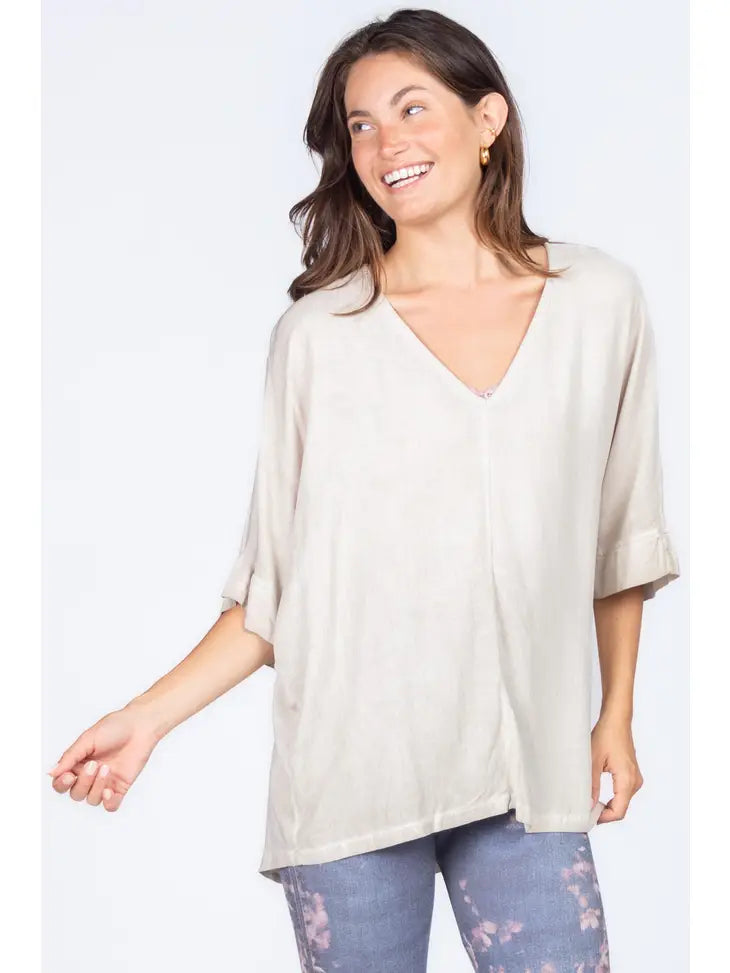 Cross Hatch Oversize Tunic with V Neck