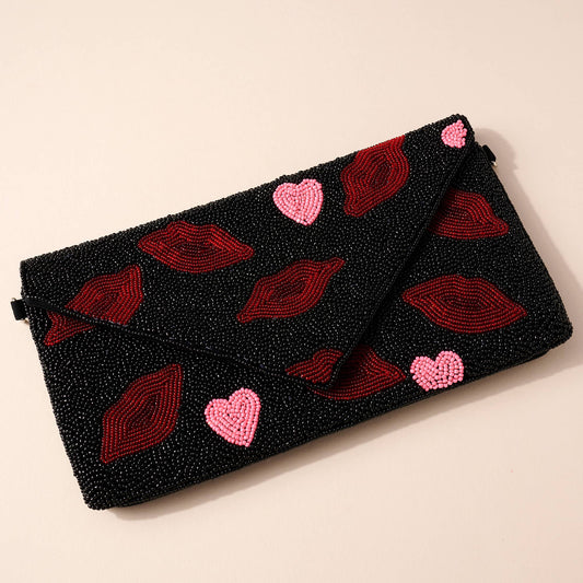 Heart Kisses Beaded Clutch Bag