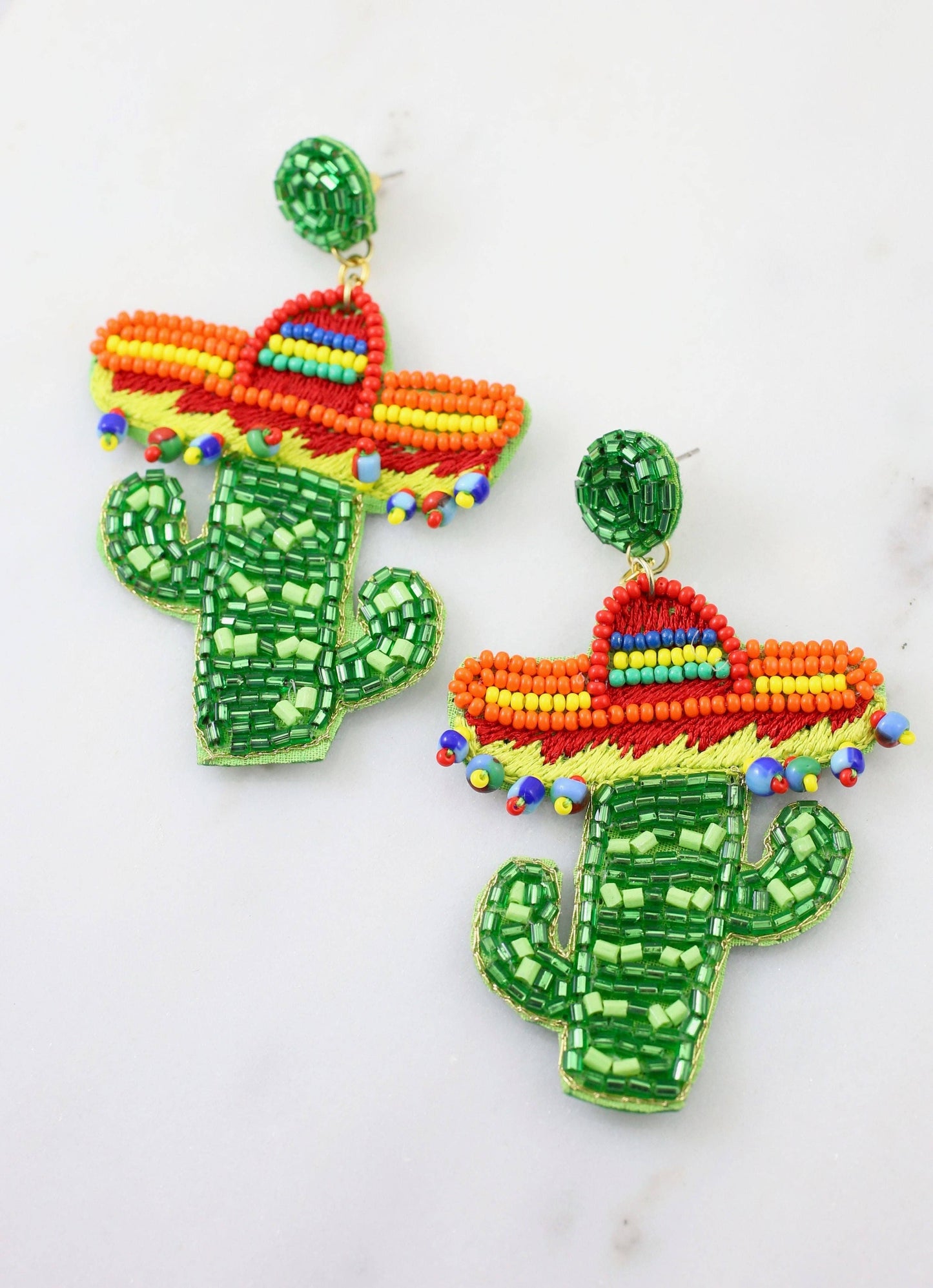 Embellished Cactus with Sombrero Earring GREEN